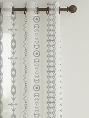 Set of 3 Window Curtains | 2 Geometric Printed + 1 Solid Sheer for Bedroom Living room | Grey